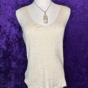 Chic Cream Sleeveless Tank Top with Colorful Accents